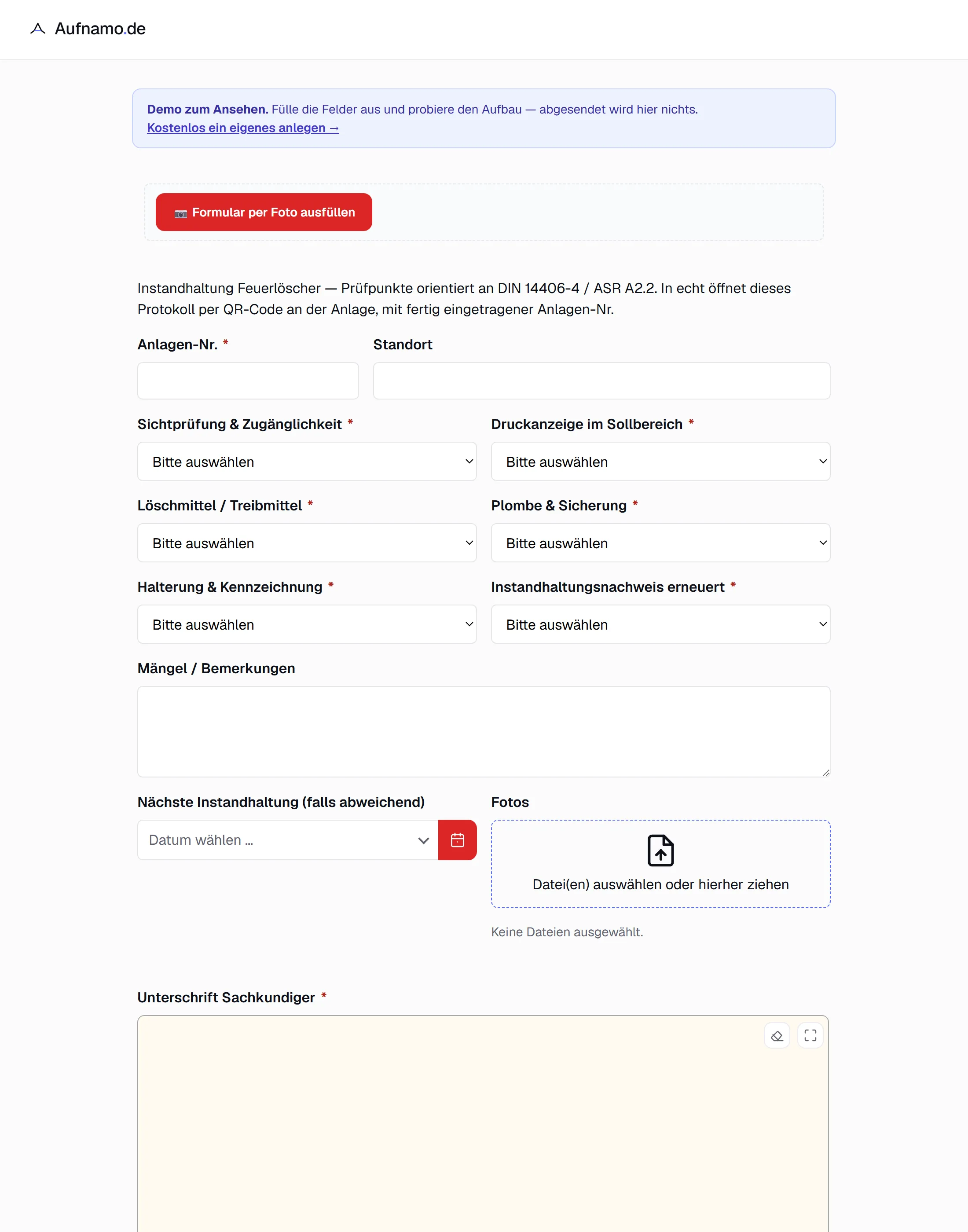 Das ausgefüllte Formular auf dem Tablet.