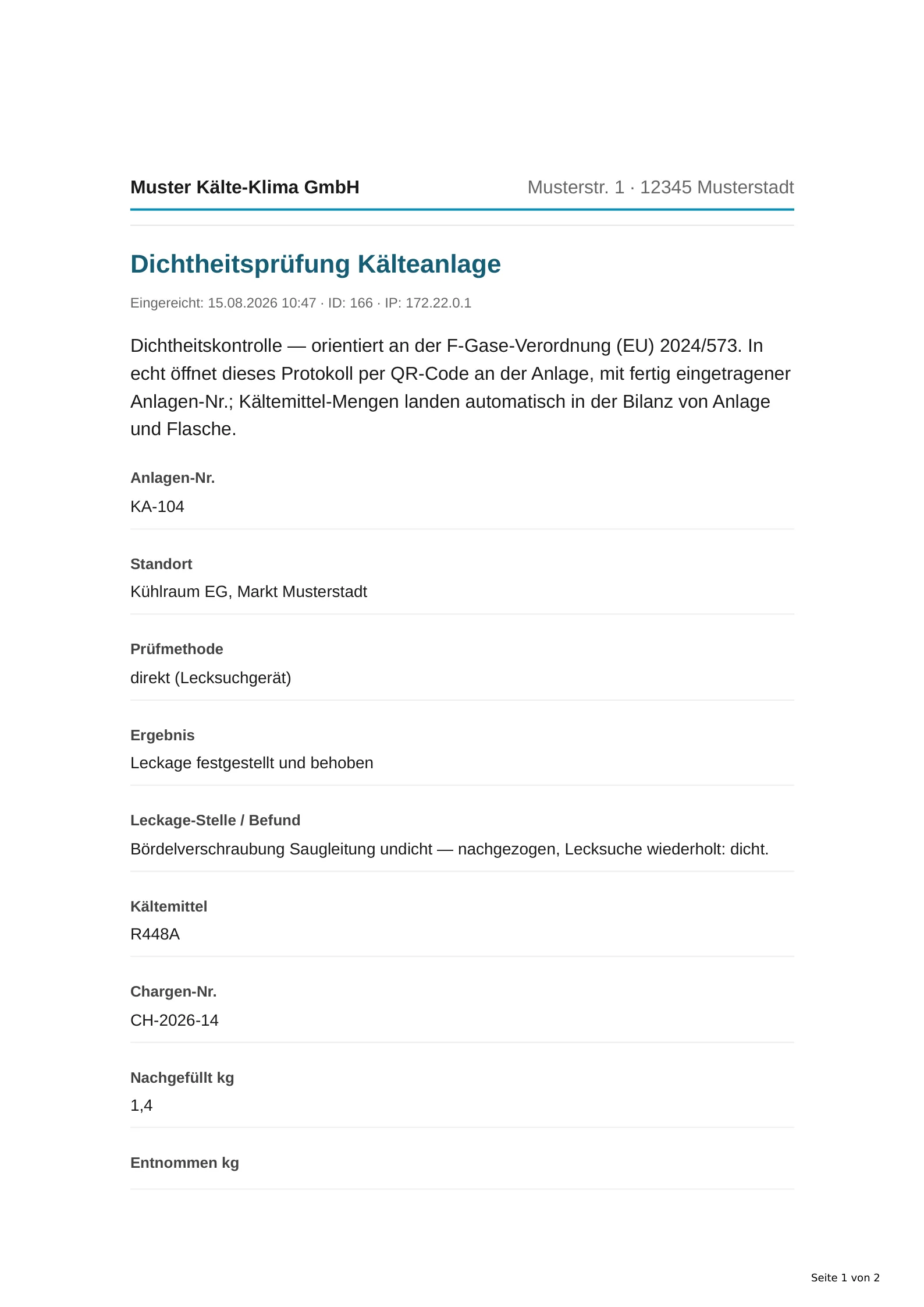 Das automatisch erzeugte PDF-Dokument.
